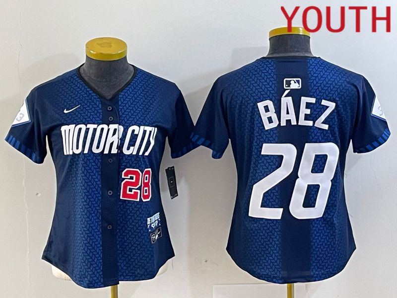 Youth Detroit Tigers 28 Baez Blue City Edition Nike 2024 MLB Jersey style 3